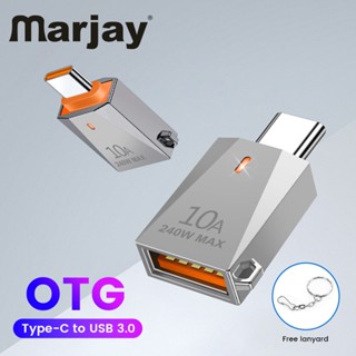 Marjay อะแดปเตอร์การ์ดรีดเดอร์ 10A OTG Type-C เป็น USB 3.0 พร้อมไฟ สําหรับโน้ตบุ๊ก โทรศัพท์มือถือ OTG ตัวเมีย