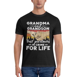 เสื้อยืด ผ้าฝ้าย พิมพ์ลาย Grandma And Grandson แฟชั่นสไตล์วินเทจ