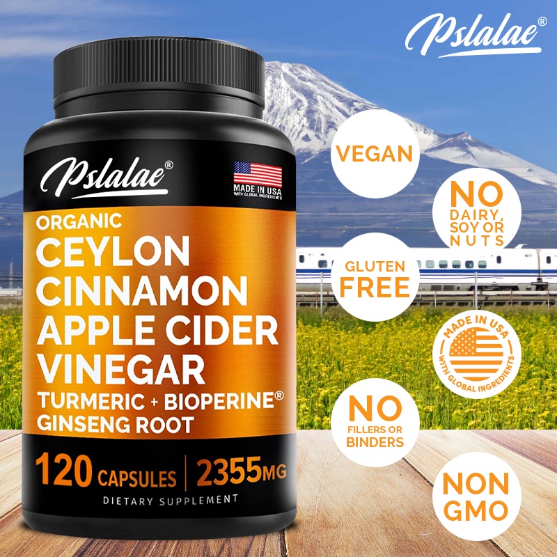5 in 1 Ceylon Cinnamon Capsules 2355mg with Apple Cider Vinegar, Turmeric & Siberian Ginseng Capsule