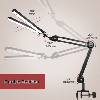 Lamp โคมไฟตั้งโต๊ะอ่านหนังสือ LED คู่ 24W โคมไฟตั้งโต๊ะสวิงอาร์มหรี่แสงได้ ช่วงแสงขนาดใหญ่โคมไฟเปียโนพับได้ 12V