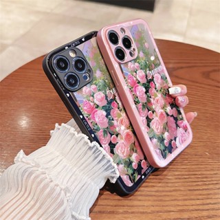 เคสป้องกันโทรศัพท์มือถือกระจก ทรงโค้ง ขอบโลหะ ลายดอกกุหลาบ สําหรับ VIVO X60 X60 Pro X70 Pro X80 X80Pro X90Pro X90 Pro Plus