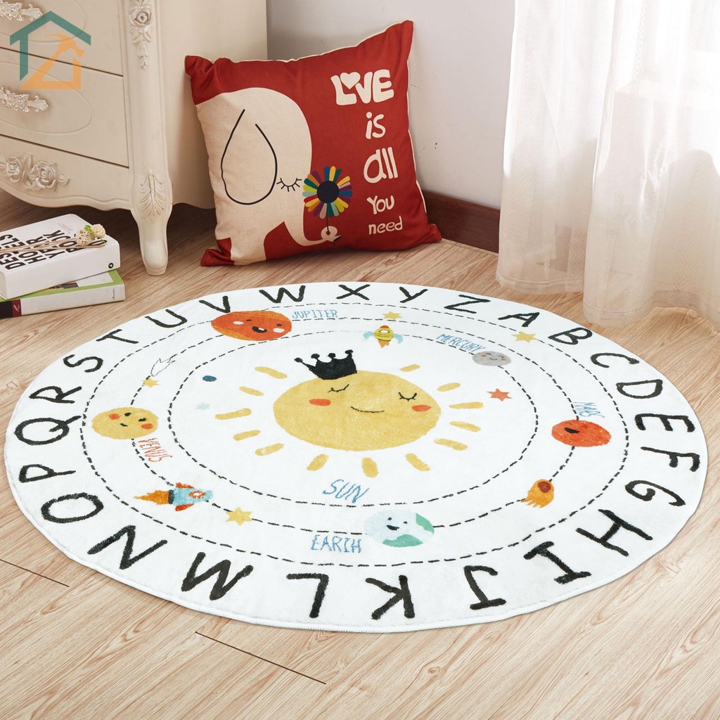 Abc พรมปูพื้น ทรงกลม ลายตัวอักษร หลากสี 4 ฟุต กันลื่น ซักล้างได้ สําหรับเด็ก SHOPCYC1652