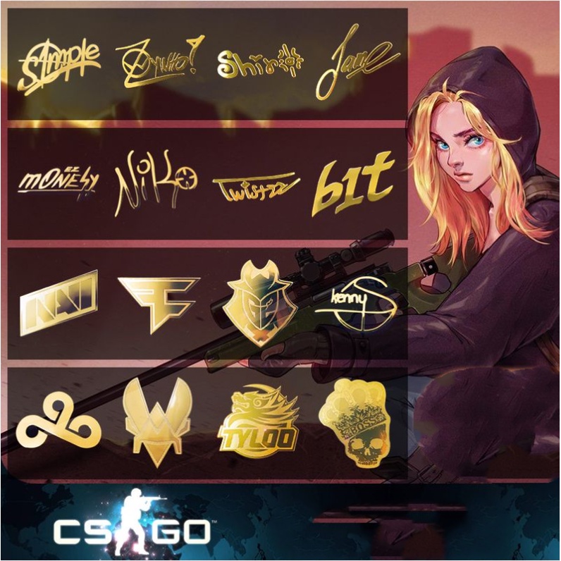 csgo golden reflective sticker s1mple zywOo shiro jame m0NESY niko twistzz bit kennys player signatu