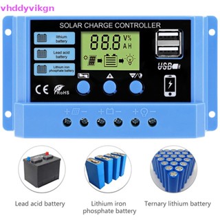 Vhdd แผงควบคุมการเก็บประจุพลังงานแสงอาทิตย์ 30A 20A 10A 12V 24V PV LCD สําหรับ Lead-Acid Lithium Dual USB TH