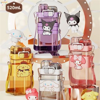 SANRIO แก้วเครื่องดื่มพลาสติก ปิดผนึกสองชั้น ลายซานริโอ้ ขนาด 520 มล. สไตล์พังก์ สร้างสรรค์ สําหรับนักเรียน