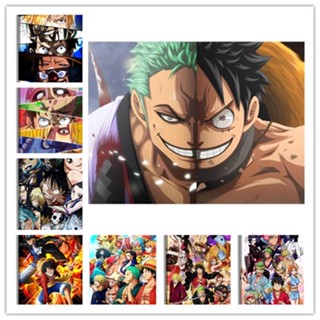 โปสเตอร์ภาพวาดสีน้ํามันบนผ้าใบ รูปการ์ตูน One Piece Monkey D Luffy Family สไตล์ญี่ปุ่น ไม่มีกรอบ สําหรับตกแต่งผนังบ้าน