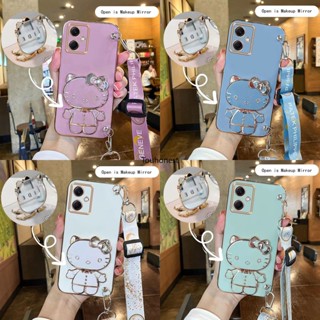 เคส infinix Hot 30i เคส infinix Hot 30 Play เคส infinix Hot 20i Casing infinix Hot 20S Case infinix Hot 20 Play Case infinix Hot 10 Case Vanity Mirror Cute Hello Kitty Anime Stand Wrist Band With Metal Sheet Phone Cover Cassing Case SK โทรศัพท์มือถือ