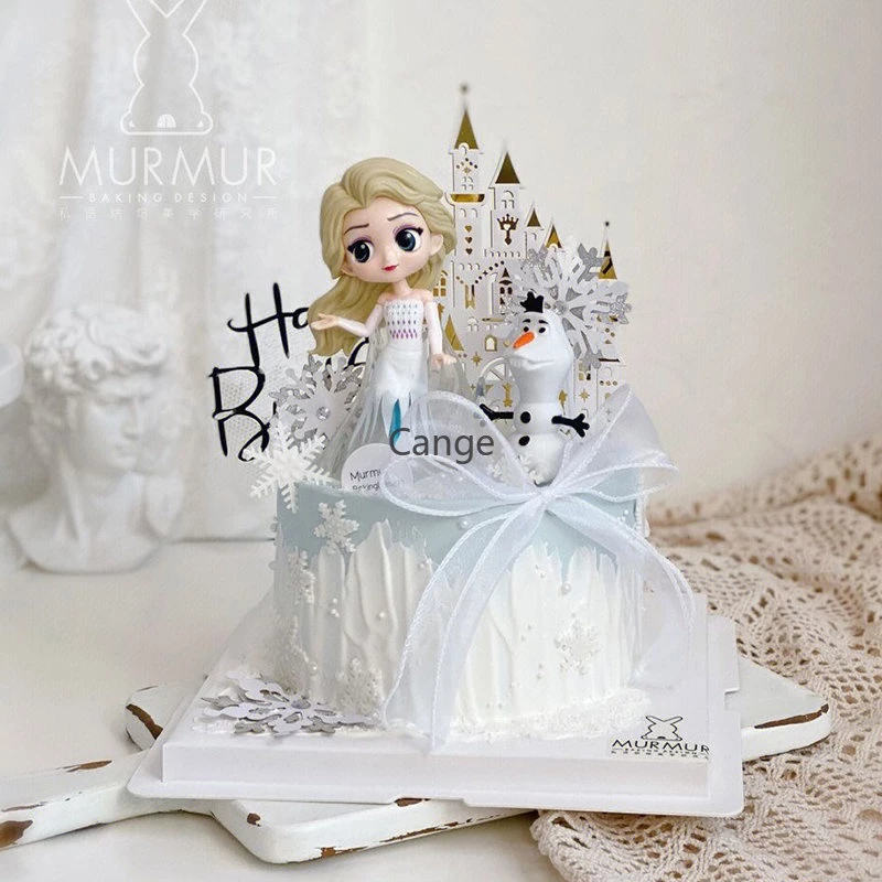 เค้กวันเกิดสีขาว ลายการ์ตูนเจ้าหญิงเอลซา ตกแต่งปาร์ตี้