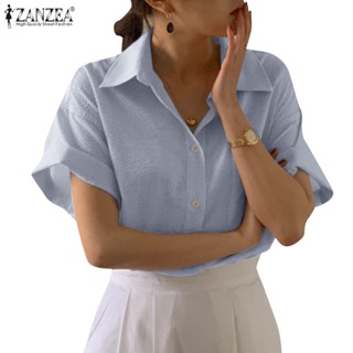 Zanzea เสื้อเชิ้ตแขนครึ่งลําลอง เปิดไหล่ แต่งกระเป๋าด้านหน้า สไตล์เกาหลี สําหรับผู้หญิง
