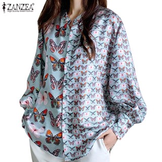 Zanzea เสื้อเชิ้ตแขนยาว ลําลอง ทรงหลวม พิมพ์ลาย สไตล์เกาหลี สําหรับผู้หญิง