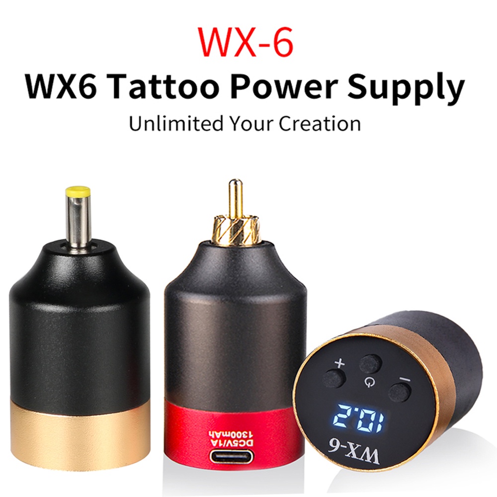 Wx-6 พาวเวอร์ซัพพลายสัก 1300mAh อินเตอร์เฟส RCA DC ขนาดเล็ก ชาร์จแบตเตอรี่ สําหรับอุปกรณ์ศิลปะบนร่างกาย Molong Tattoo Supply
