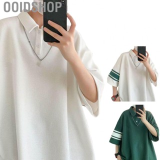 Ooidshop Turn Down Collar Tee  Comfortable Stylish Men Short Sleeve Top Casual Polyester Color Contrast Cool  for School