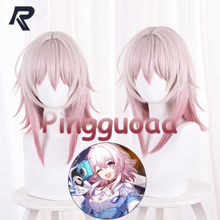 Ruler Honkai: Star Rail March 7th Cosplay Wig 38cm Long Pink Gradient Wigs Heat Resistant Synthetic Hair