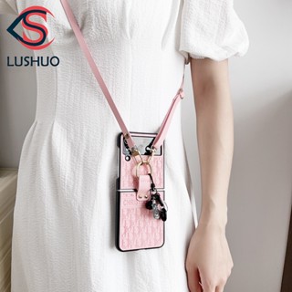 Lushuo เคสโทรศัพท์มือถือแบบแข็ง ผิวด้าน พร้อมสายคล้อง และจี้ หรูหรา สําหรับ Samsung Galaxy Z Flip 3 5G and Z Flip 4 Z Flip3 ZFlip3 ZFlip 3 Z Flip4 ZFlip 4