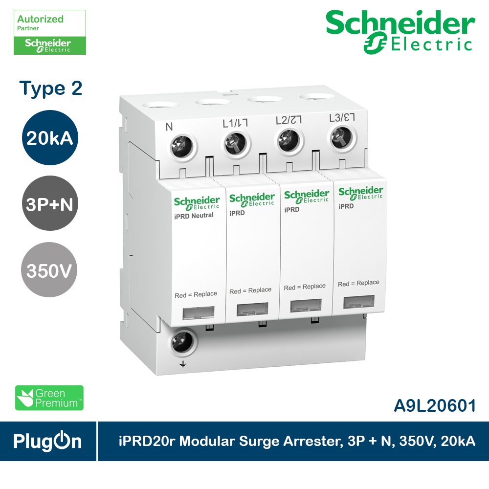 Schneider Electric - A9L20601 iPRD20r modular surge arrester  3P+N-350V 20kA  with remote transfert 