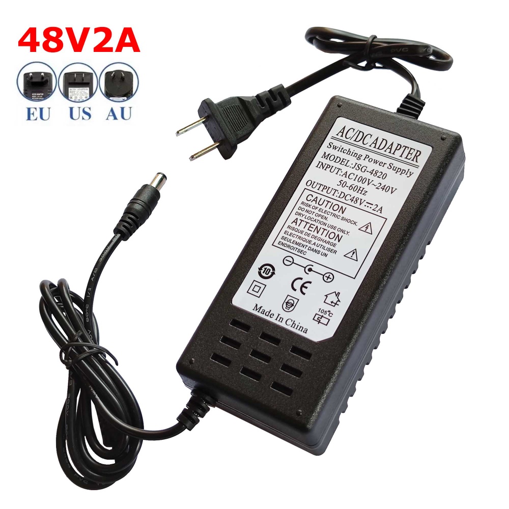 อะแดปเตอร์ชาร์จพาวเวอร์ซัพพลาย 100-240V AC เป็น DC 48V 2A 5.5 มม. X 2.5 มม. ปลั๊ก US EU 48V 2A 5.5 มม. X 2.1 มม.