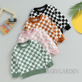 Babygarden เสื้อกันหนาว แขนยาว พิมพ์ลายกระดานหมากรุก แบบสวมหัว แฟชั่นฤดูใบไม้ร่วง สําหรับเด็กผู้ชาย ผู้หญิง 6 เดือน - 5 ปี