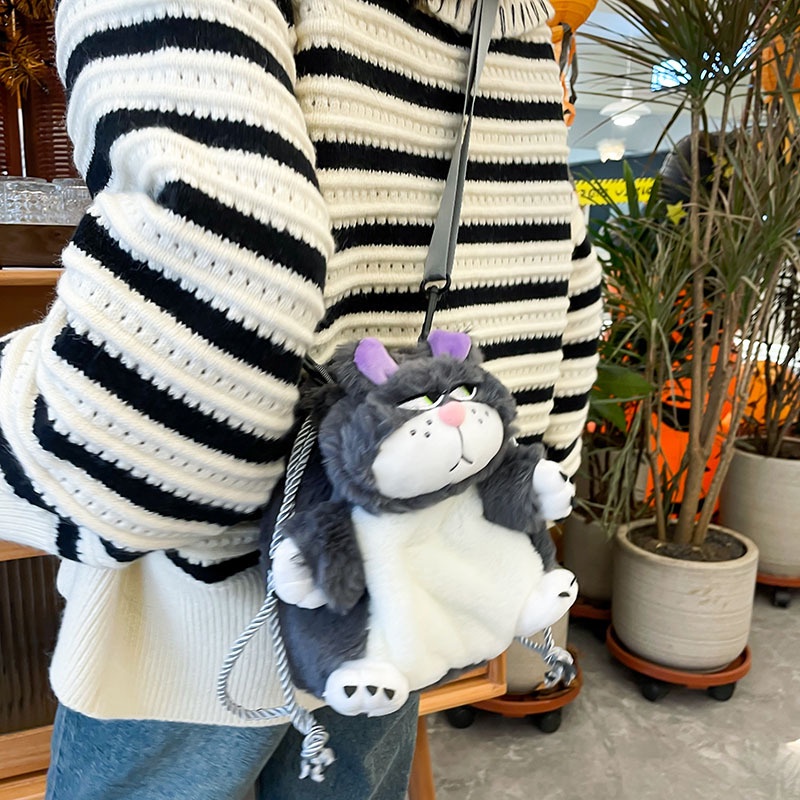 Mousoon กระเป๋าสะพายสุภาพสตรีน่ารักการ์ตูน Plush Lucifer Cat กระเป๋าสะพายข้าง