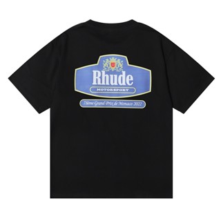 Meichao RHUDE Motorsport เสื้อยืดลําลอง ผ้าฝ้าย แขนสั้น คอกลม พิมพ์ลาย ทรงหลวม แฟชั่นฤดูร้อน