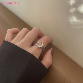 Buildvictor แหวนนิ้วชี้ ลายหน้ายิ้ม สีเงิน ปรับได้ สําหรับผู้หญิง นักเรียน