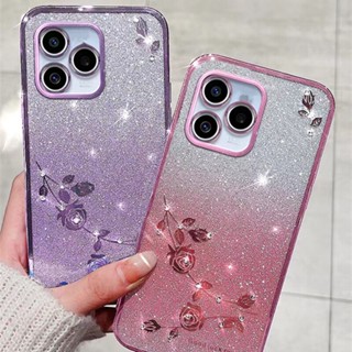 เคสโทรศัพท์มือถือ แบบนิ่ม ลายกลิตเตอร์ไล่โทนสีชมพู สีม่วง สําหรับ Realme C53 C55 NFC C35 C33 C31 C30 C30S RealmeC53