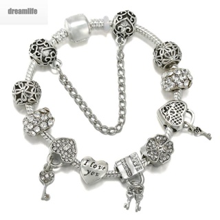 【DREAMLIFE】Antique Silver plated Pa Bracelets &amp; Bangles Crystal Heart Charm Beads Bracelet