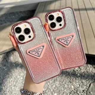 เคสโทรศัพท์มือถือแบบใส ไล่โทนสีชมพู ลายโลโก้แบรนด์ สําหรับ iphoe 14 13 12 Pro Max 14pro 13pro 12pro 14promax