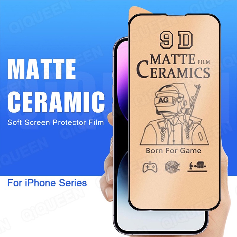 ฟิล์มกระจกนิรภัยกันรอยหน้าจอ เซรามิค แบบนิ่ม ผิวด้าน ยืดหยุ่น 9D สําหรับ iPhone 15 14 13 12 11 Pro Max 14 Plus XR X XS Max