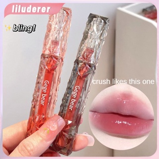 Gege Bear Crystal Transparent Diamond Gloss Mirror Surface Lip Glaze Water Gloss Mirror Surface White ลักษณะไม่ง่ายเปื้อนด้วยเกาลัดแดงน้ำตาล HO