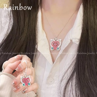 【Rainbow】สร้อยคอโซ่เงิน S925 จี้รูปผีเสื้อ หัวใจ สีรุ้ง ไม่จางหาย แฟชั่นเกาหลี สําหรับผู้หญิง