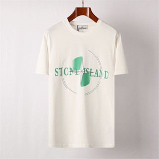 เสื้อยืดแขนสั้นลําลอง ทรงหลวม พิมพ์ลายโลโก้ Stone Islands สําหรับผู้ชาย และผู้หญิง