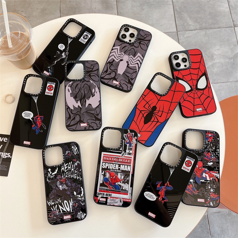 Marvel Spider Man Casetifg ยี่ห้อกระจกคุณภาพสูงเคสโทรศัพท์พร้อมกล่องสําหรับ iPhone 15 11 12 13 14 Pro Max 14 15 Plus กันกระแทกป้องกันปลอกซิลิโคน TPU Hard ฝาหลัง