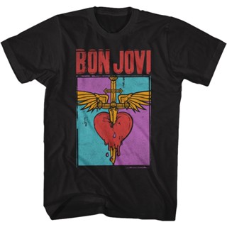 เสื้อยืด พิมพ์ลายโลโก้ Bon Jovi