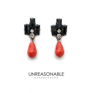 ต่างหู Drop สีดำ Drop สีแดง ต่างหูคลิป ต่างหูก้านเงินแท้ น้ำหนักเบา สวยใส่สบาย Unreasonable Accessories UA0594-06