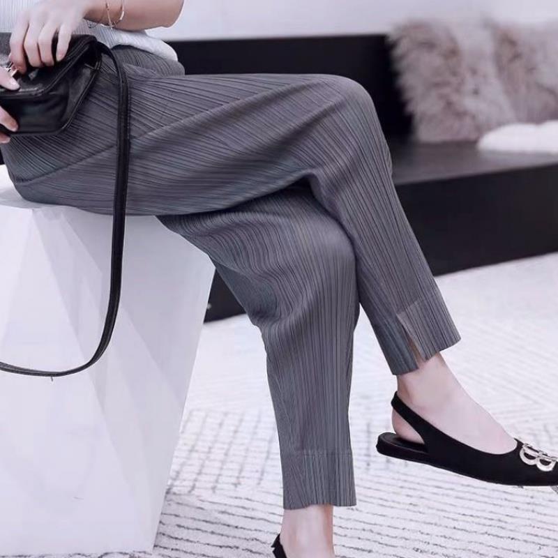 Miyake กางเกงขายาวลําลอง แบบบาง ทรงหลวม ขนาดใหญ่ สไตล์เกาหลี เหมาะกับฤดูใบไม้ผลิ และฤดูร้อน สําหรับสตรี 2023