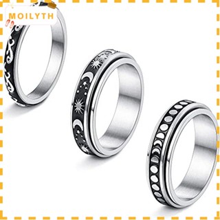 MOILY Gift Rotate Freely Anti Stress Accessories Anxiety Ring Figet Spinner Ring Stars&amp;Moon Jewelry Unisex Vintage Titanium steel