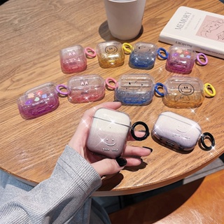 เคสหูฟังบลูทูธไร้สาย TPU ใส แบบนิ่ม ลายหน้ายิ้ม ไล่โทนสี สําหรับ Airpods pro 1 2 3 pro2 2022