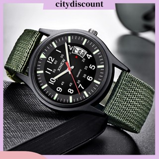 &lt;citydiscount&gt; นาฬิกาข้อมือควอทซ์ อะนาล็อก หน้าปัดทรงกลม สายผ้าแคนวาส หน้าปัดบอกปฏิทิน สไตล์สปอร์ต สําหรับผู้ชาย