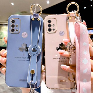 เคสโทรศัพท์มือถือซิลิโคน ลายใบเมเปิ้ล 6D พร้อมสายคล้องข้อมือ สําหรับ Motorola Moto G30 G20 G10