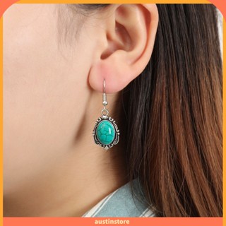 Austinstore 4 ชิ้น / เซต วินเทจ เทอควอยซ์เทียม จี้ดอกไม้ สร้อยคอ ต่างหู สร้อยข้อมือ