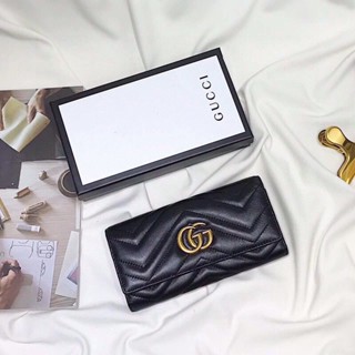 [พร้อมกล่อง] Gg Marmont กระเป๋าสตางค์หนัง ใบยาว ลําลอง แฟชั่นสําหรับสตรี ทรงคลัทช์