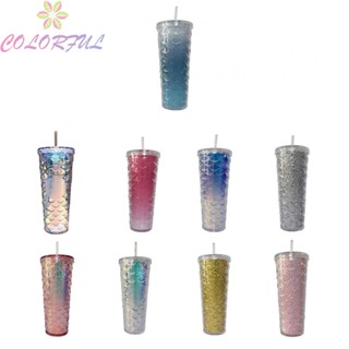 【COLORFUL】Straw Cup AS Material Environmental Protection Fish Scale Shape Large Capacity