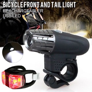 USB Rechargeable MTB Bicycle LED Headlight Front+Rear Lights Set Waterproof