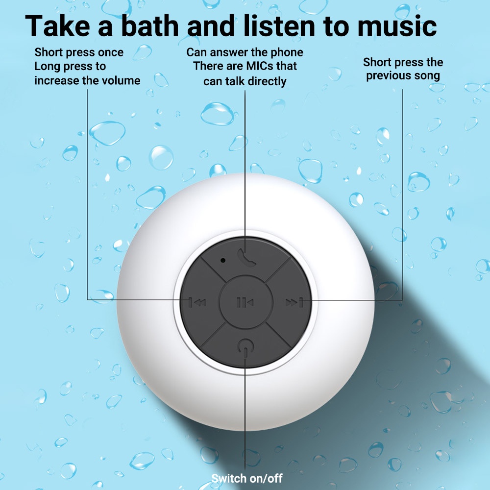 ลำโพงบลูทูธกันน้ำ เสียงชัดติดในห้องน้ำ ขนาดเล็กพกพา Bluetooth Mini Speaker ลำโพง พร้อมที่ดูดด้วย ติดข้างหลังมือถือ