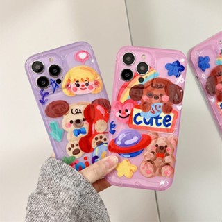 เคสโทรศัพท์มือถือ TPU แบบนิ่ม ลายภาพวาดสีน้ํามัน รูปหมี สําหรับ iPhone 12 13 14 Pro Max 11