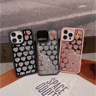 เคสโทรศัพท์มือถือกระจก ลายหัวใจ ประดับเพชร สําหรับ iphone14 13 12 pro max 14 11 14pro 14plus 13 12 11 promax