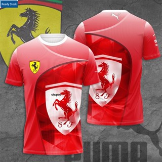 เสื้อยืดแขนสั้น พิมพ์ลาย Formula One Scuderia Ferrari Racing Teams 3 มิติ แฟชั่นฤดูร้อน สําหรับผู้ชาย