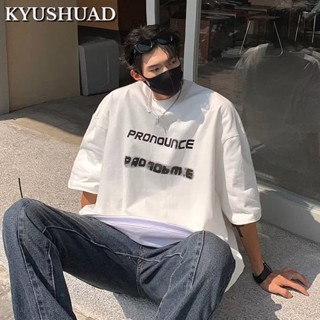 KYUSHUAD เสื้อยืดผู้ชายสไตล์ฮาราจูกุ 2023 ใหม่ลำลองหลวมเฉพาะแฟชั่นแขนสั้นท็อปส์ซู