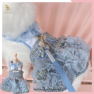 Glitter Pooch Harness ชุดรัดอก สายจูง เสื้อผ้า สุนัข, หมา, แมว, สัตว์เลี้ยง พร้อม สายจูง รุ่น Sassy Emily Blue