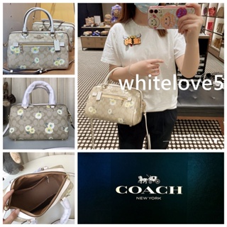 Rowan Satchel In Signature Canvas With Daisy Print C2849 กระเป๋าสะพายข้าง COAC H กระเป๋าถือ